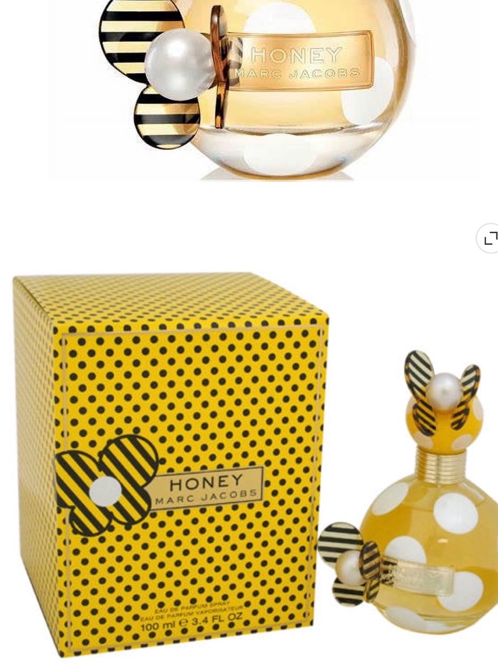 Marc Jacobs Honey Perfume Bottle in Yellow with Black and White Accents